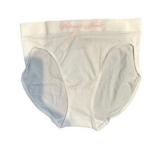 NWT VICTORIA'S SECRET WHITE PINK LOGO SEAMLESS HIGH LEG BRIEF PANTIES MEDIUM